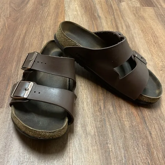 Birkenstock Sandals Arizona Dark Brown Natural Leather Mens 39