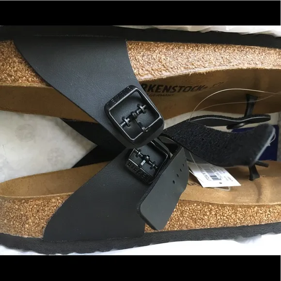 Birkenstock Sandals black vegan leather upper shoes Birks sandals faux leather