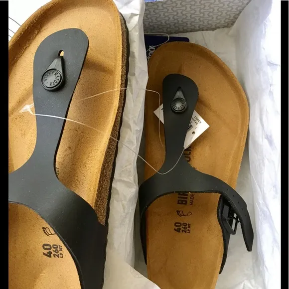 Birkenstock Sandals black vegan leather upper shoes Birks sandals faux leather