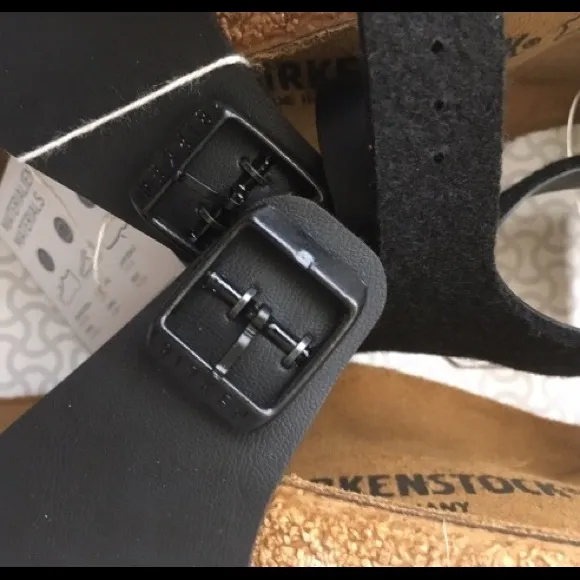 Birkenstock Sandals black vegan leather upper shoes Birks sandals faux leather
