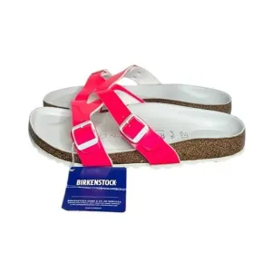 BIRKENSTOCK YAO Balance Birko Flor Leather Slide Sandals NEON PINK Womens 7 / 38