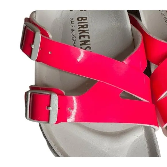 BIRKENSTOCK YAO Balance Birko Flor Leather Slide Sandals NEON PINK Womens 7 / 38