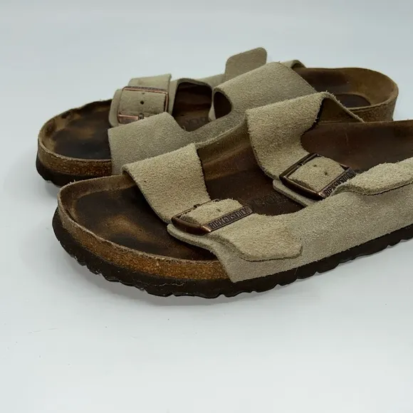 Birkenstock Arizona Tan Suede Strap Sandals EU Sz 41 Narrow US W 10 M 8 Soft FB