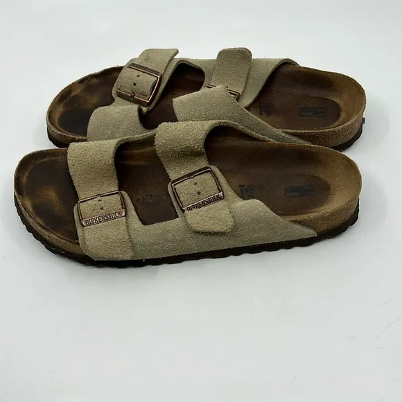 Birkenstock Arizona Tan Suede Strap Sandals EU Sz 41 Narrow US W 10 M 8 Soft FB