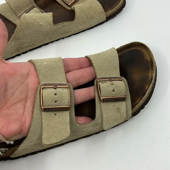 Birkenstock Arizona Tan Suede Strap Sandals EU Sz 41 Narrow US W 10 M 8 Soft FB