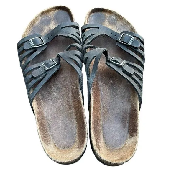 Birkenstock Womens Grenada Sandals 10 Black Leather Buckles Softbed Year Around