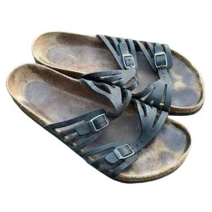 Birkenstock Womens Grenada Sandals 10 Black Leather Buckles Softbed Year Around