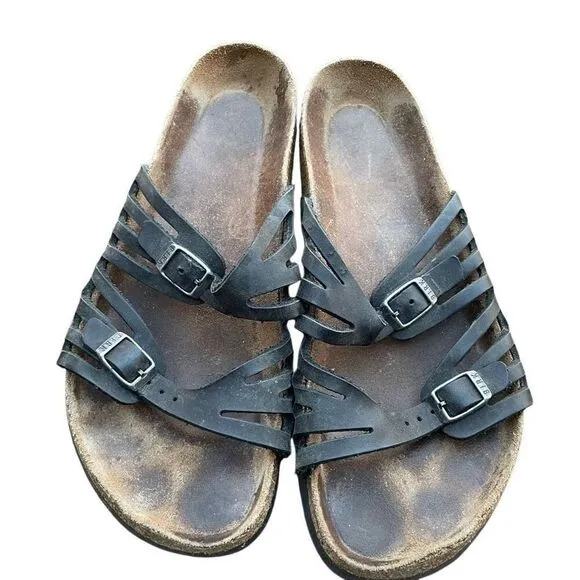 Birkenstock Womens Grenada Sandals 10 Black Leather Buckles Softbed Year Around