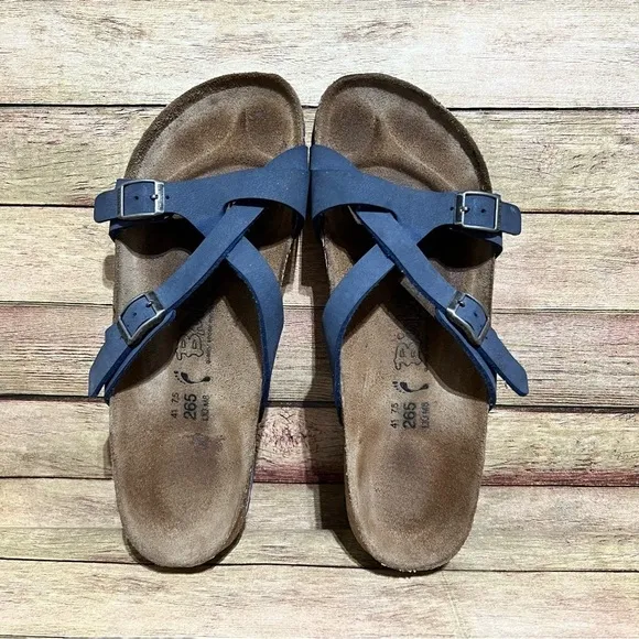 Birki’s Blue Leather Crisscross Sandals