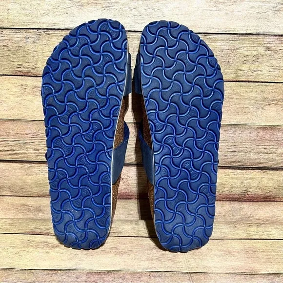 Birki’s Blue Leather Crisscross Sandals