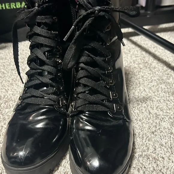 Black Ankle High Heel Combat Moto Chunky Mountain Boots size 9 Women Fall (6 mx)