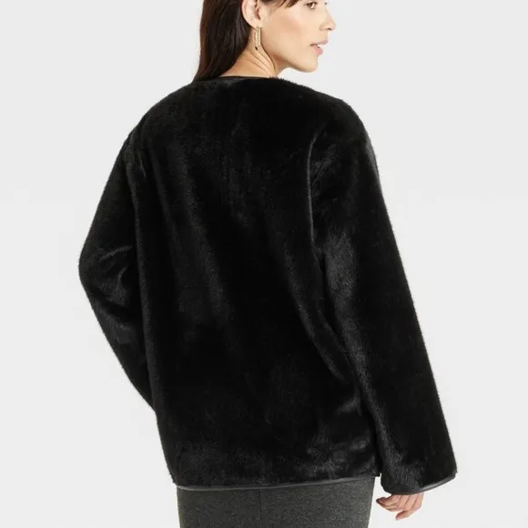 Black faux fur button jacket