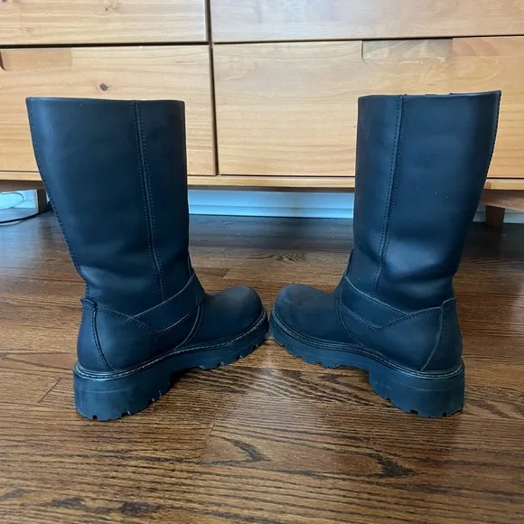 Black Leather Buckle Boots