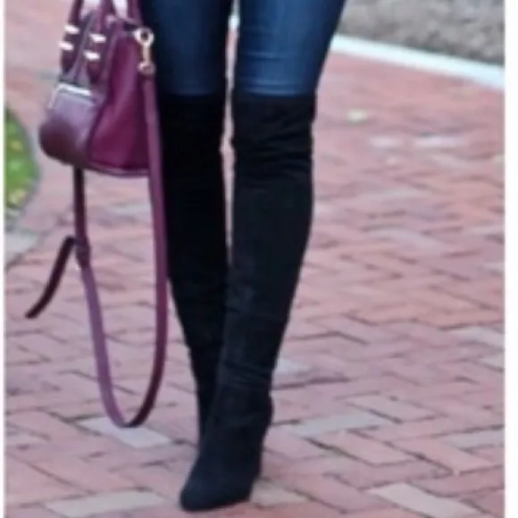 Black OTK fitted slouchy chunky heels boots