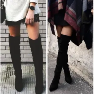 Black OTK fitted slouchy chunky heels boots