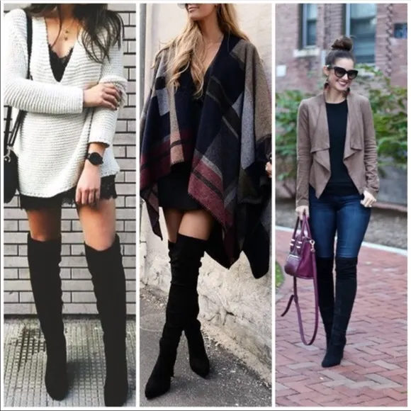 Black OTK fitted slouchy chunky heels boots