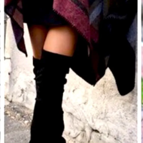 Black OTK fitted slouchy chunky heels boots