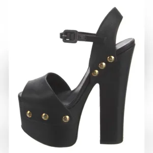 Black Platform Heels with Gold Accents