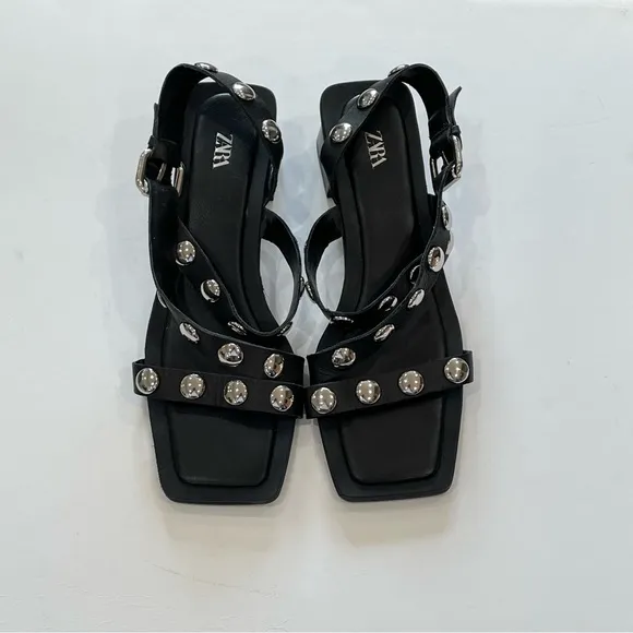 Black Studded Strappy Sandals, Zara