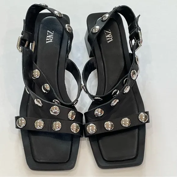 Black Studded Strappy Sandals, Zara