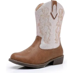 Blikcon Girls Glitter Cowgirl Western Boots Mid-Calf Riding Shoes (Toddler/Kid)