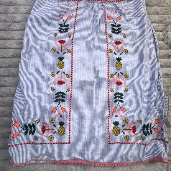 Boden Dress Sz 8 Long Bea 100% Linen Floral Embroidery Pineapple Beach Vacation