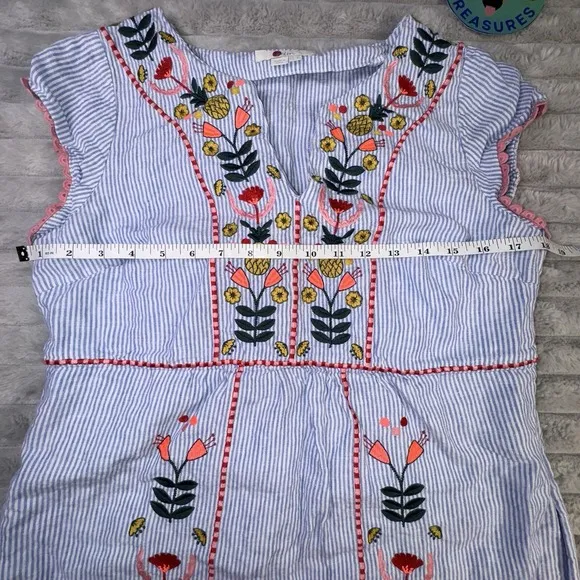 Boden Dress Sz 8 Long Bea 100% Linen Floral Embroidery Pineapple Beach Vacation