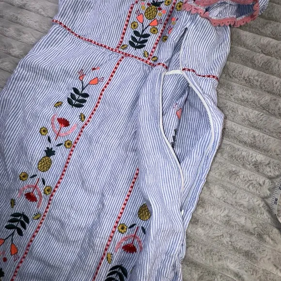 Boden Dress Sz 8 Long Bea 100% Linen Floral Embroidery Pineapple Beach Vacation
