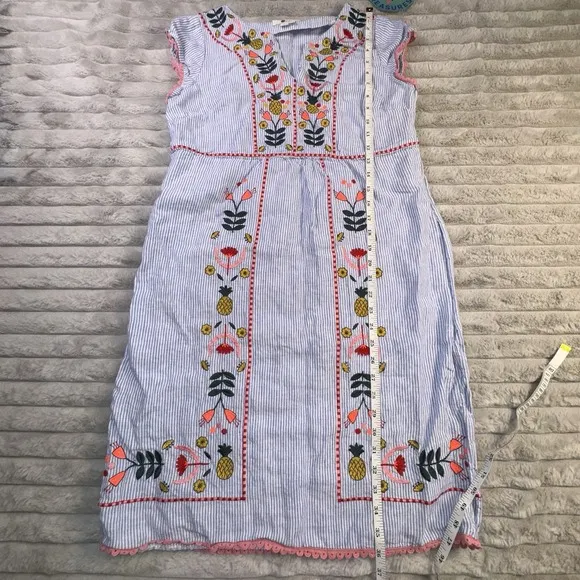 Boden Dress Sz 8 Long Bea 100% Linen Floral Embroidery Pineapple Beach Vacation