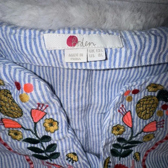 Boden Dress Sz 8 Long Bea 100% Linen Floral Embroidery Pineapple Beach Vacation