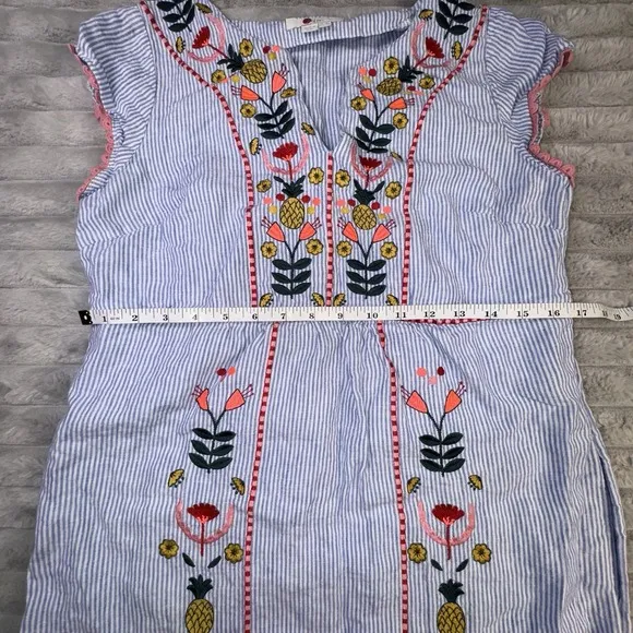 Boden Dress Sz 8 Long Bea 100% Linen Floral Embroidery Pineapple Beach Vacation