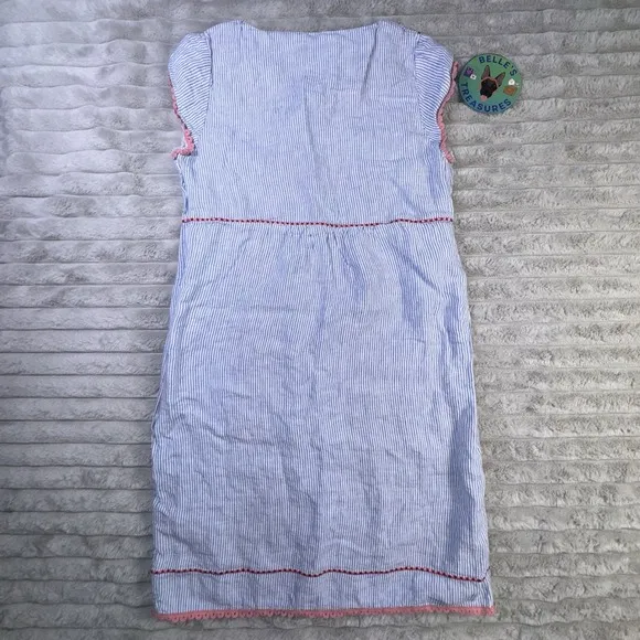 Boden Dress Sz 8 Long Bea 100% Linen Floral Embroidery Pineapple Beach Vacation