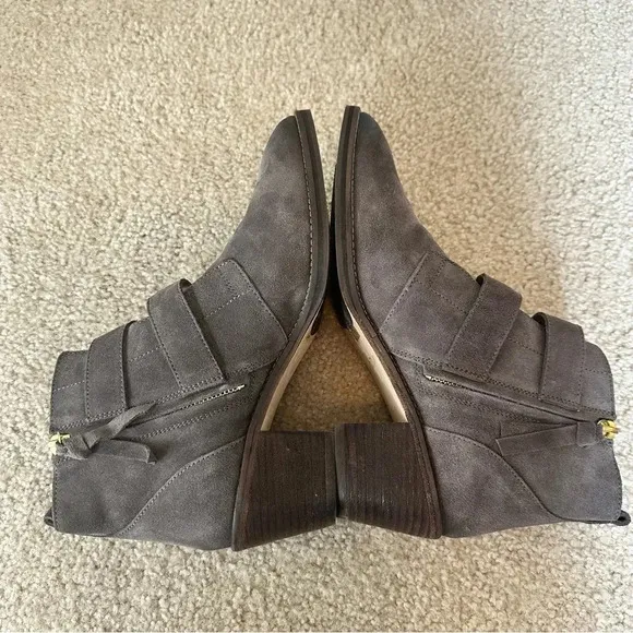 Boden Gray Suede Buckle Ankle Boots