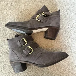 Boden Gray Suede Buckle Ankle Boots