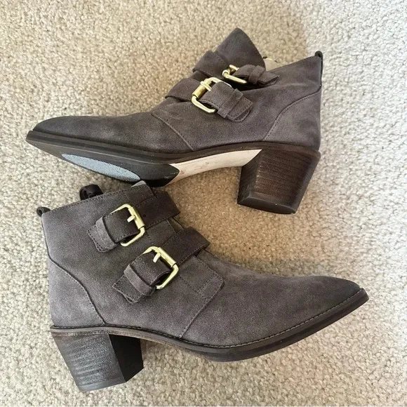 Boden Gray Suede Buckle Ankle Boots