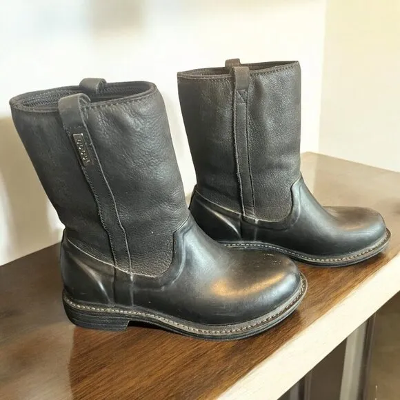 Bogs Boots Size 7 Womens Mason Black Rain Waterproof Pull On Cowboy Style