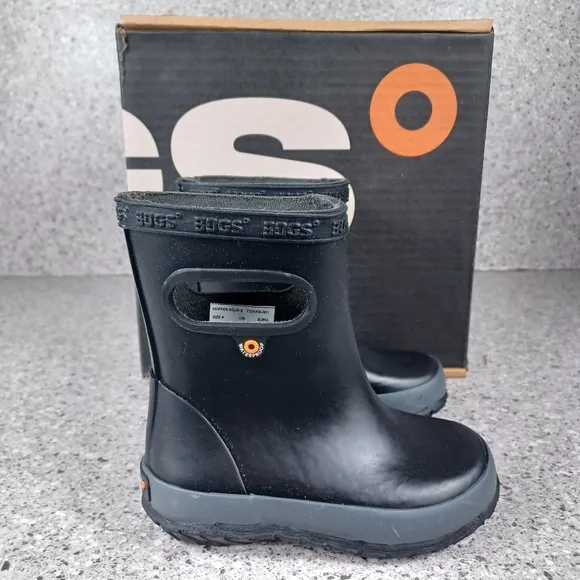 BOGS Skipper Black Waterproof Kids Rain Boots Shoes