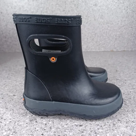 BOGS Skipper Black Waterproof Kids Rain Boots Shoes