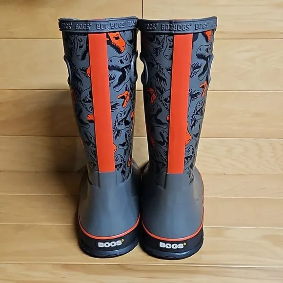 BOGS Rain Boots Cool Dinos Dinosaur Boys Girls Waterproof Shoe Gray Black