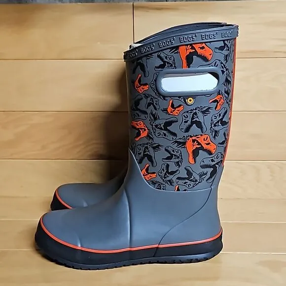 BOGS Rain Boots Cool Dinos Dinosaur Boys Girls Waterproof Shoe Gray Black