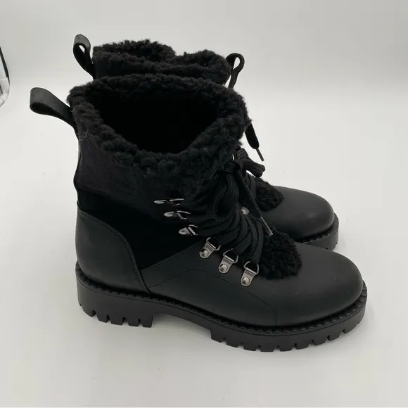 BootLegger Leather Sherpa Lined Chunky Lug Lace Up Winter Snow Boots 7.5 (NWOT)