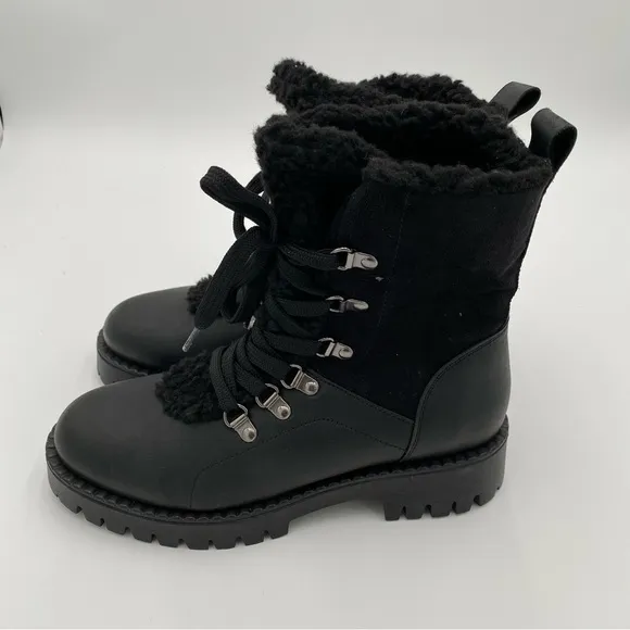 BootLegger Leather Sherpa Lined Chunky Lug Lace Up Winter Snow Boots 7.5 (NWOT)