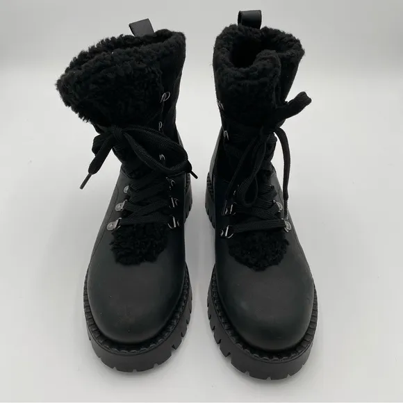 BootLegger Leather Sherpa Lined Chunky Lug Lace Up Winter Snow Boots 7.5 (NWOT)