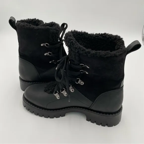 BootLegger Leather Sherpa Lined Chunky Lug Lace Up Winter Snow Boots 7.5 (NWOT)