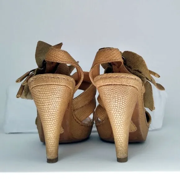 Born Crown Brown Snakeskin Leather Huge Flower Open Toe Sling Back Sandals Sz7