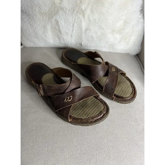 Born Hayka Sedona Leather Brown Slip On Sandals Womens Size 10