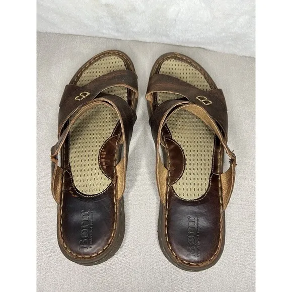 Born Hayka Sedona Leather Brown Slip On Sandals Womens Size 10