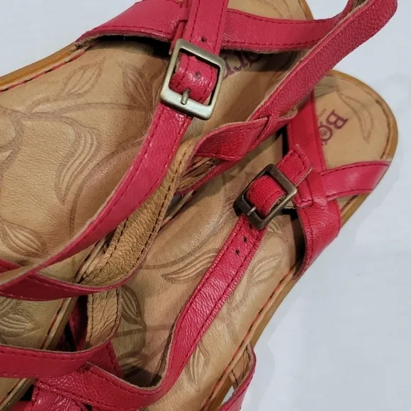 Born Red Leather Criss Cross Sandals Size  10 M