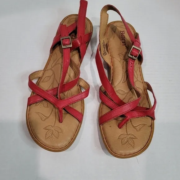 Born Red Leather Criss Cross Sandals Size  10 M