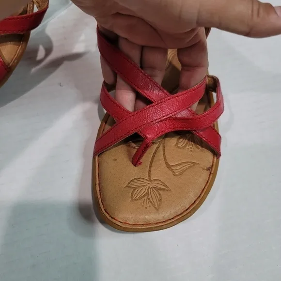 Born Red Leather Criss Cross Sandals Size  10 M